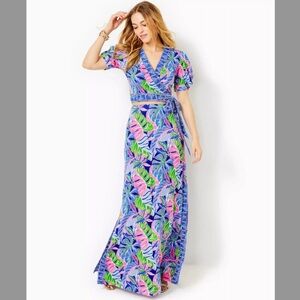 Lilly Pulitzer Vibrant Blue and Pink Maxi Dress